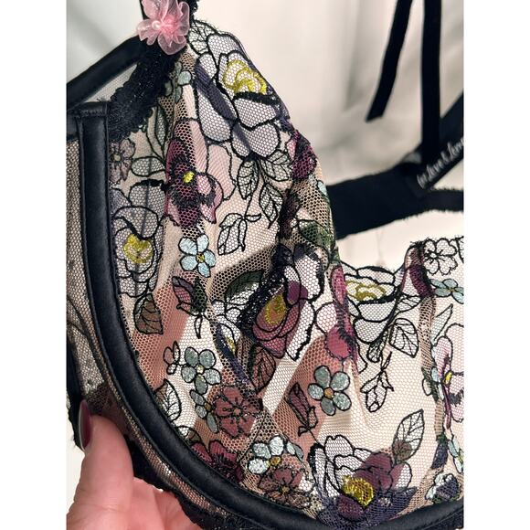 For Love and Lemons Clara Floral High Neck Underwire Bra Black Women's 38D NWT - Picture 6 of 11